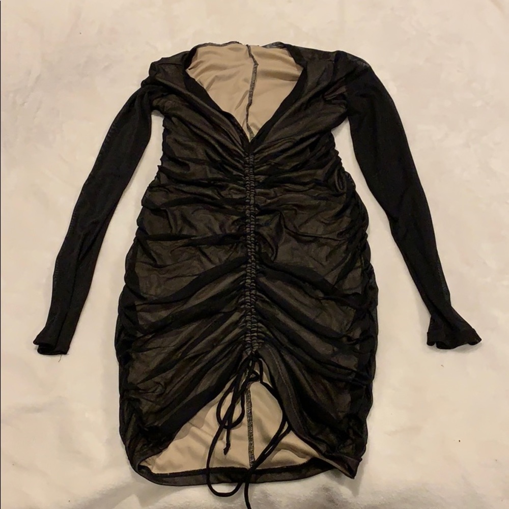 Fashion Nova black and nude ruched bodycon dress